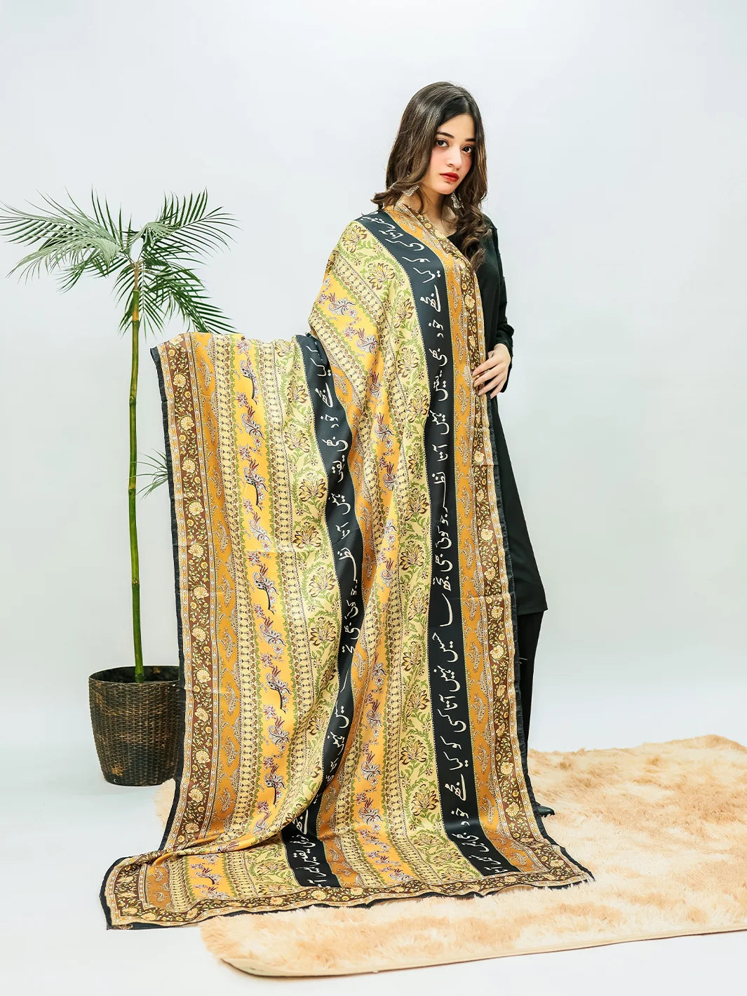 Phool Stripe Odhni (Mustard)