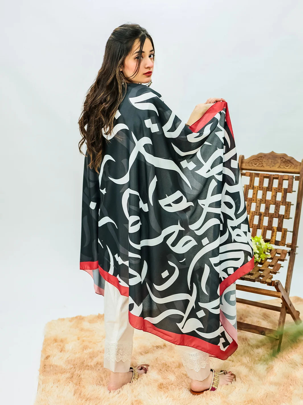 Huroof Voile Odhni | BLACK