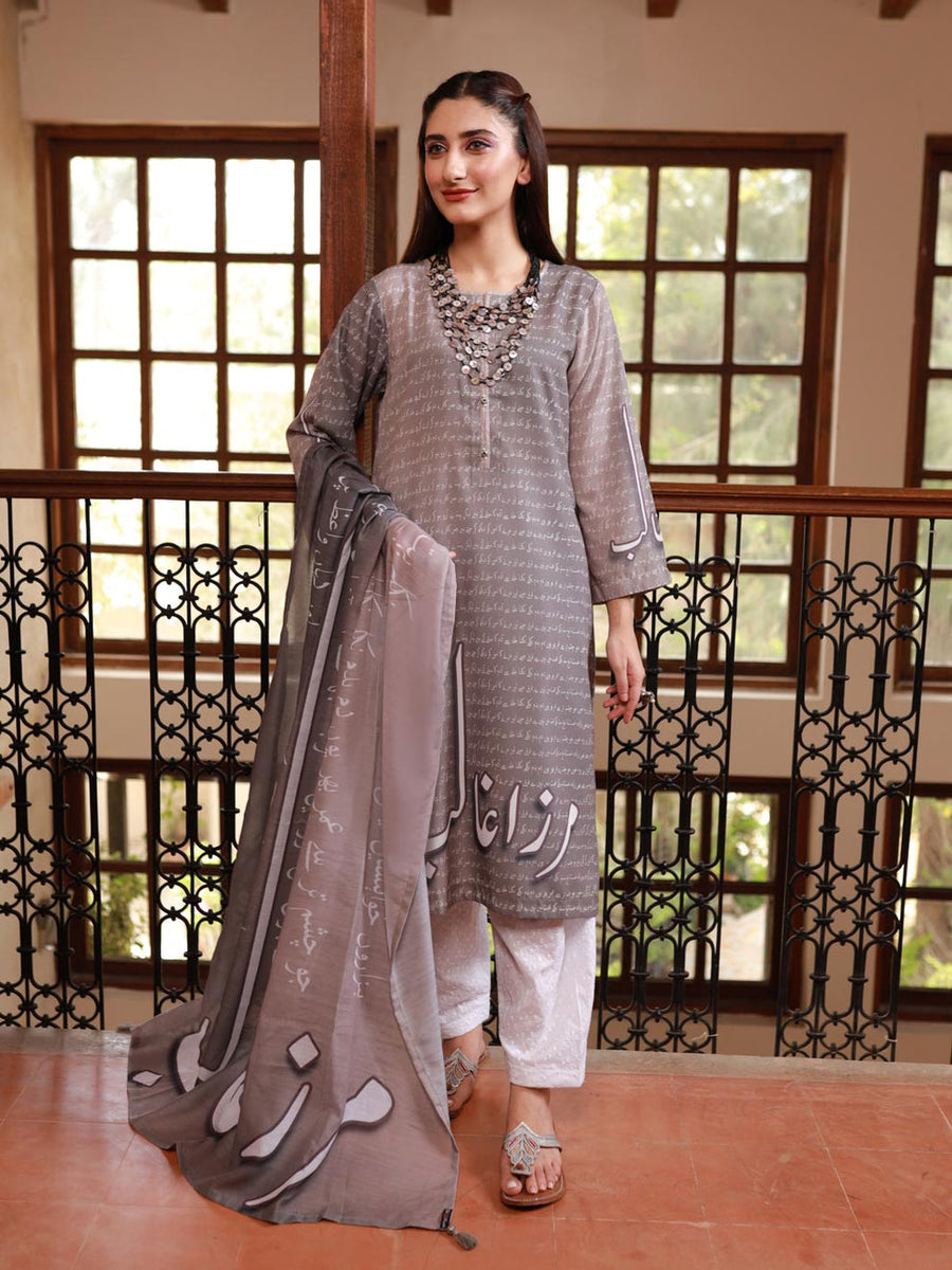Mirza Ghalib shirt dupatta (Grey)