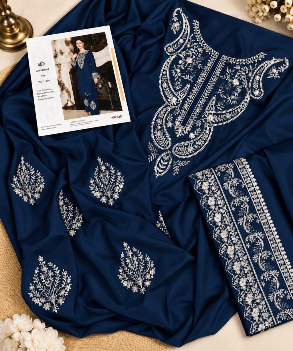 Premium Unstitched 2-Piece Silk Collection - Ethnic Wear Zinc & Blue