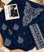 Premium Unstitched 2-Piece Silk Collection - Ethnic Wear Zinc & Blue