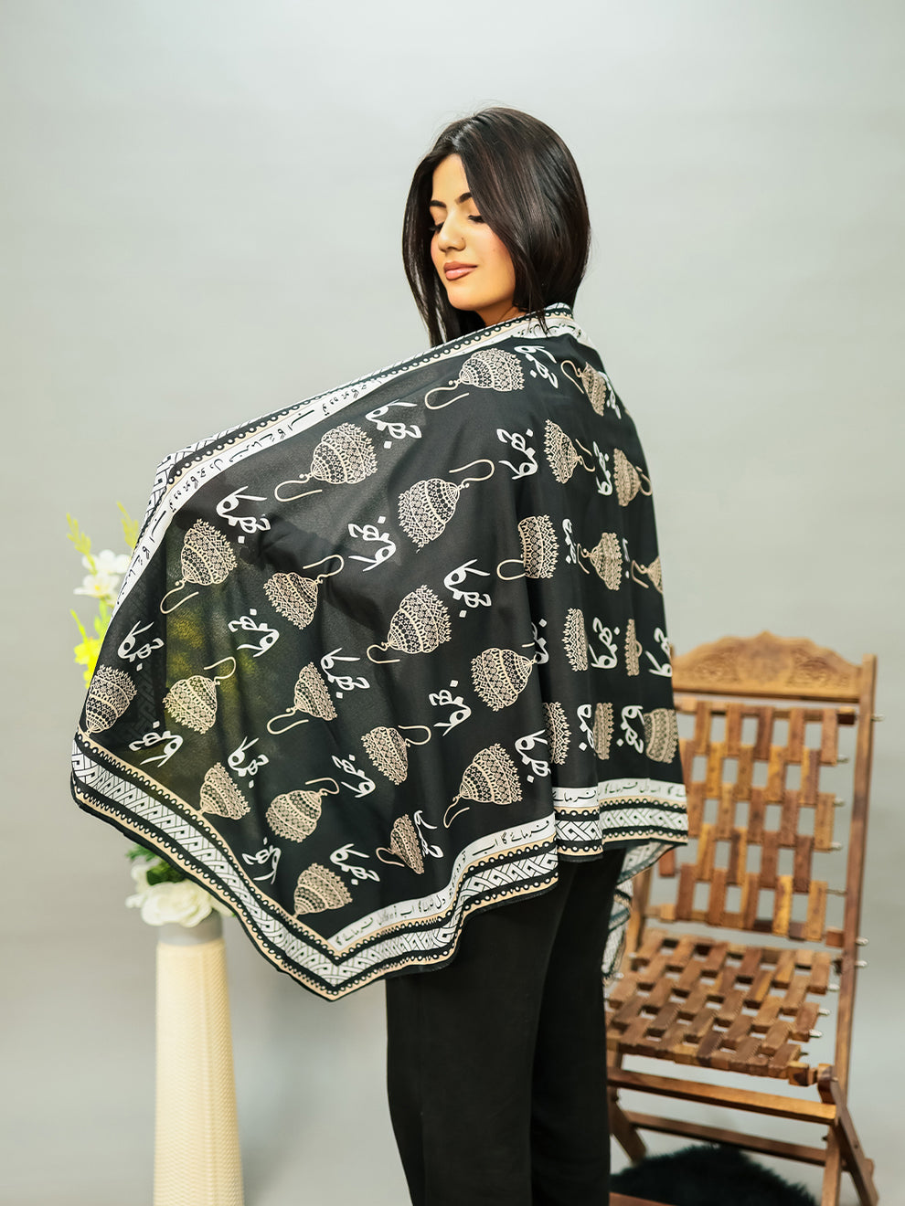 Jhumka Stole (White,Black n Skin)