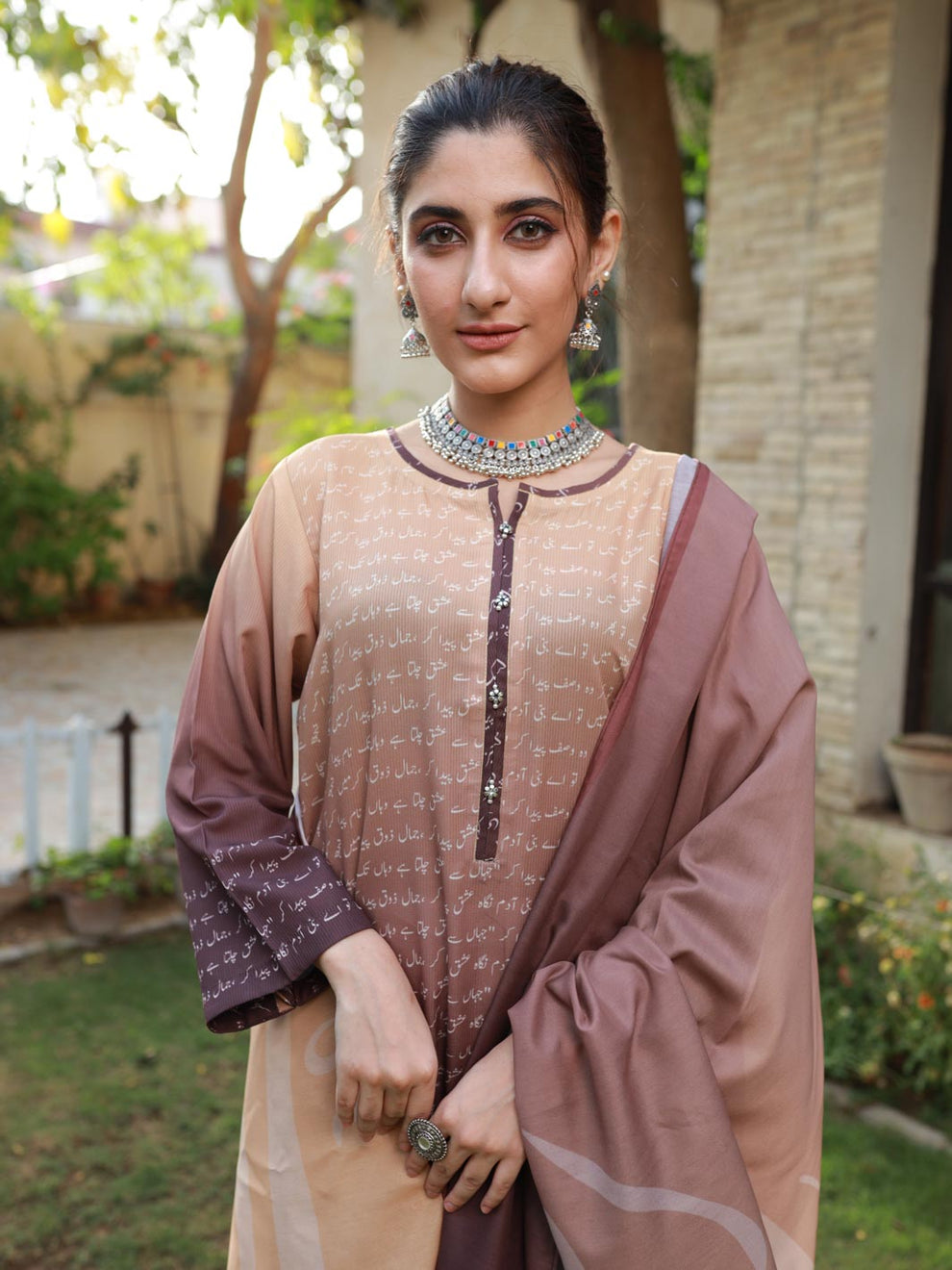 Ain se Iqbal shirt dupatta (Brown)