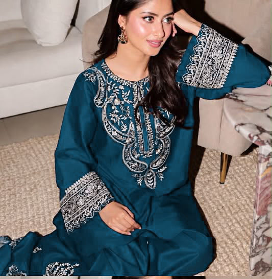 Premium Unstitched 2-Piece Silk Collection - Ethnic Wear Zinc