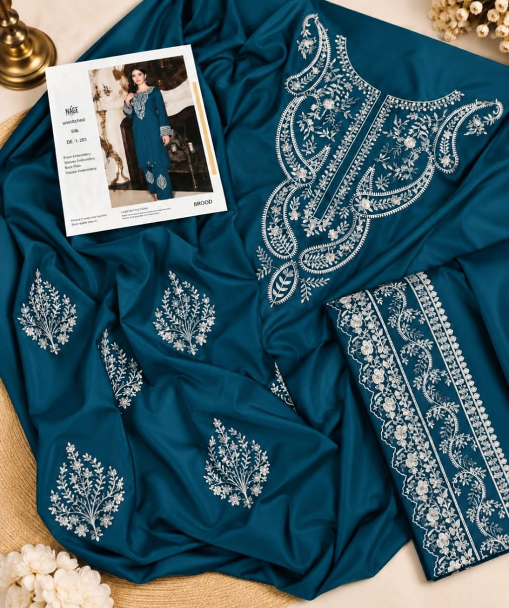 Premium Unstitched 2-Piece Silk Collection - Ethnic Wear Zinc & Blue
