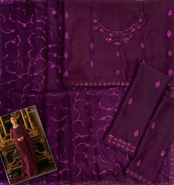 ASIM JOFA - Embroidered Chiffon Saree - Image 5