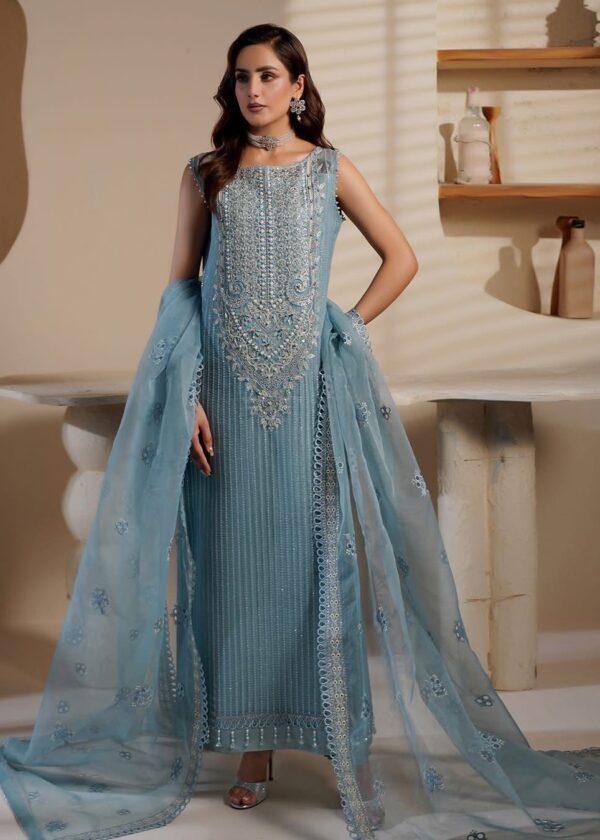 Maryam’s Ice Blue Embroidered Organza dress