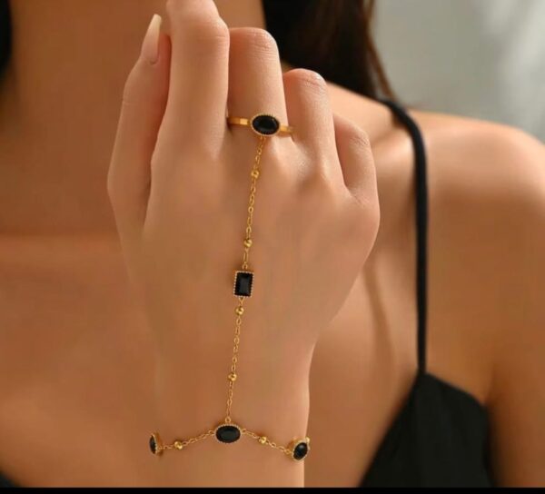 Elegant Black Stone Hand Chain Bracelet