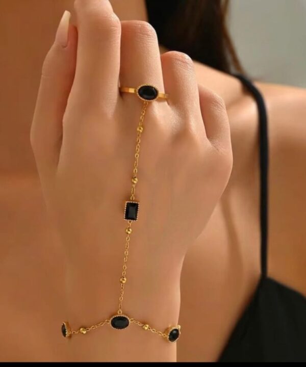 Elegant Black Stone Hand Chain Bracelet