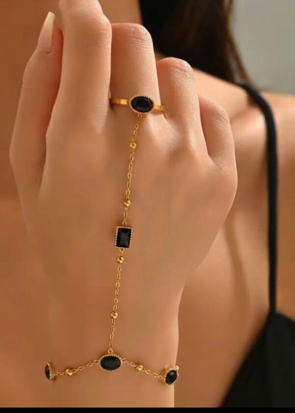 Elegant Black Stone Hand Chain Bracelet