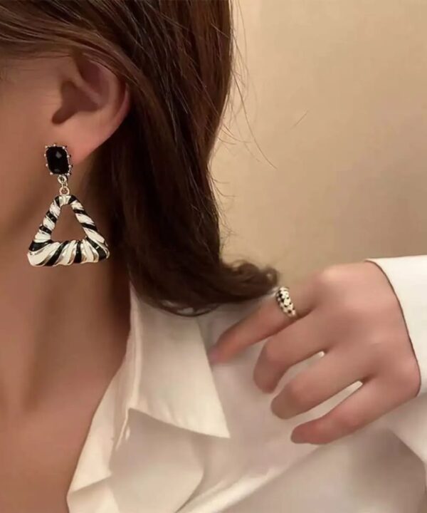 Black & White Geometric Triangle Drop Earrings