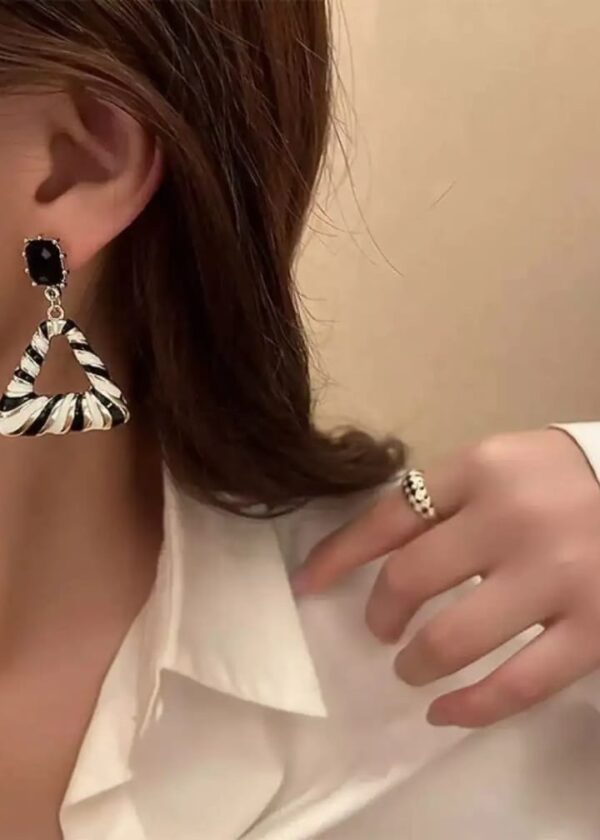 Black & White Geometric Triangle Drop Earrings