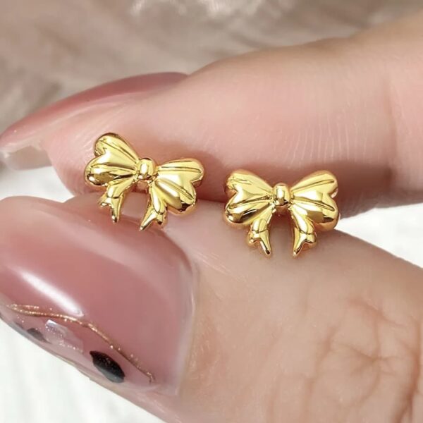 Stainless Steel Gold Bow Stud Earrings | Anti-Tarnish Dainty Tops