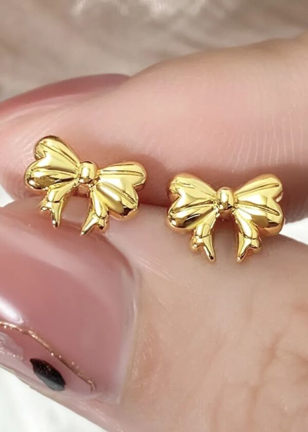 Stainless Steel Gold Bow Stud Earrings | Anti-Tarnish Dainty Tops