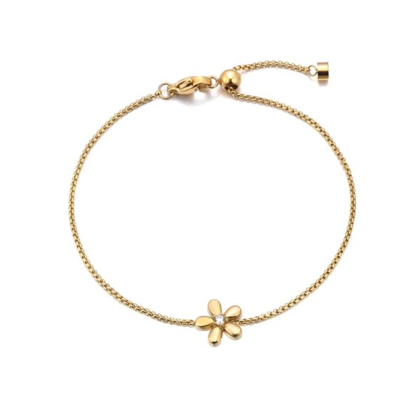 Gold Daisy Flower Charm Bracelet | Adjustable Chain