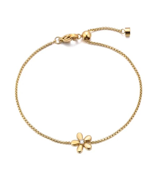 Gold Daisy Flower Charm Bracelet | Adjustable Chain