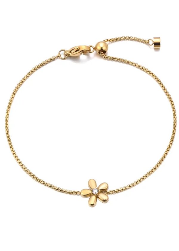 Gold Daisy Flower Charm Bracelet | Adjustable Chain