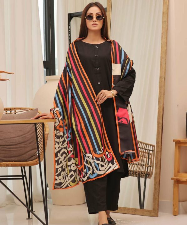 Stripe calligraphy Voile Dupatta (Multi)