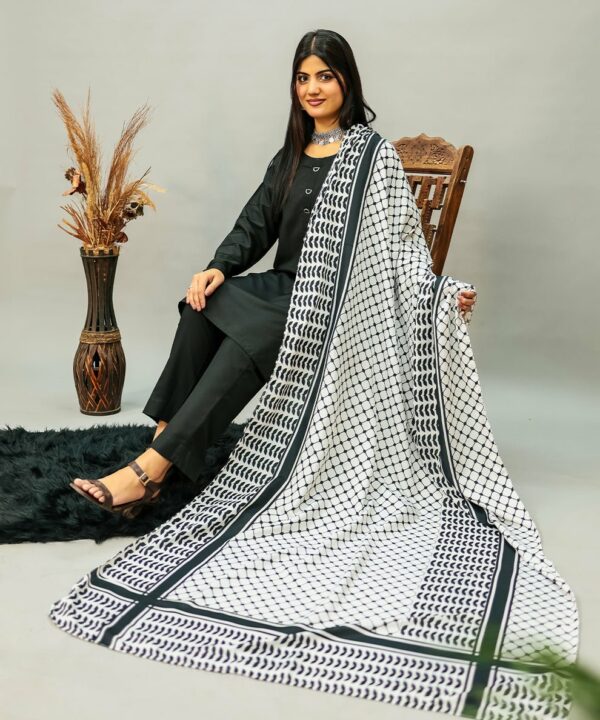 Palestine B&W Voile Dupatta (Black)