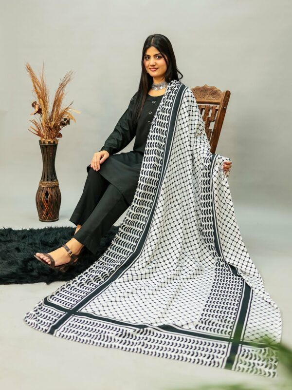 Palestine B&W Voile Dupatta (Black)