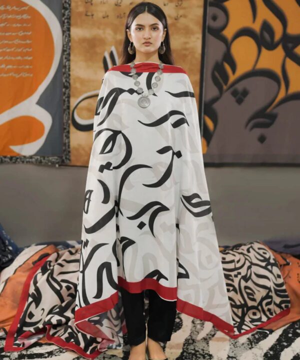 Huroof  V1 White Silk Dupatta