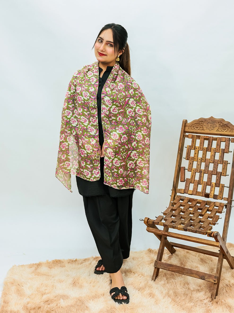 Orchids Floral Stole (Olive) - Image 4