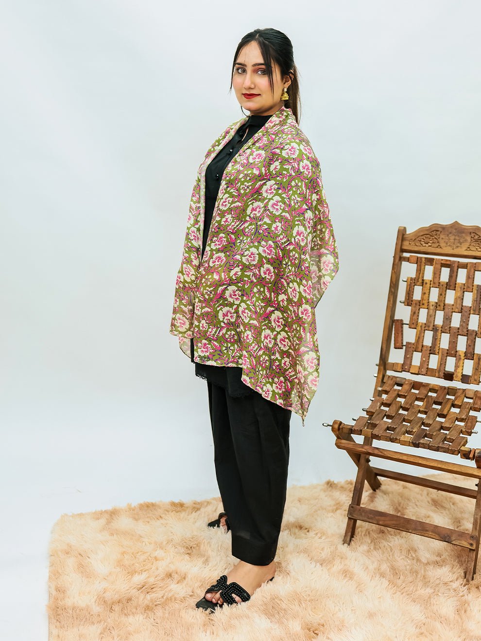 Orchids Floral Stole (Olive)