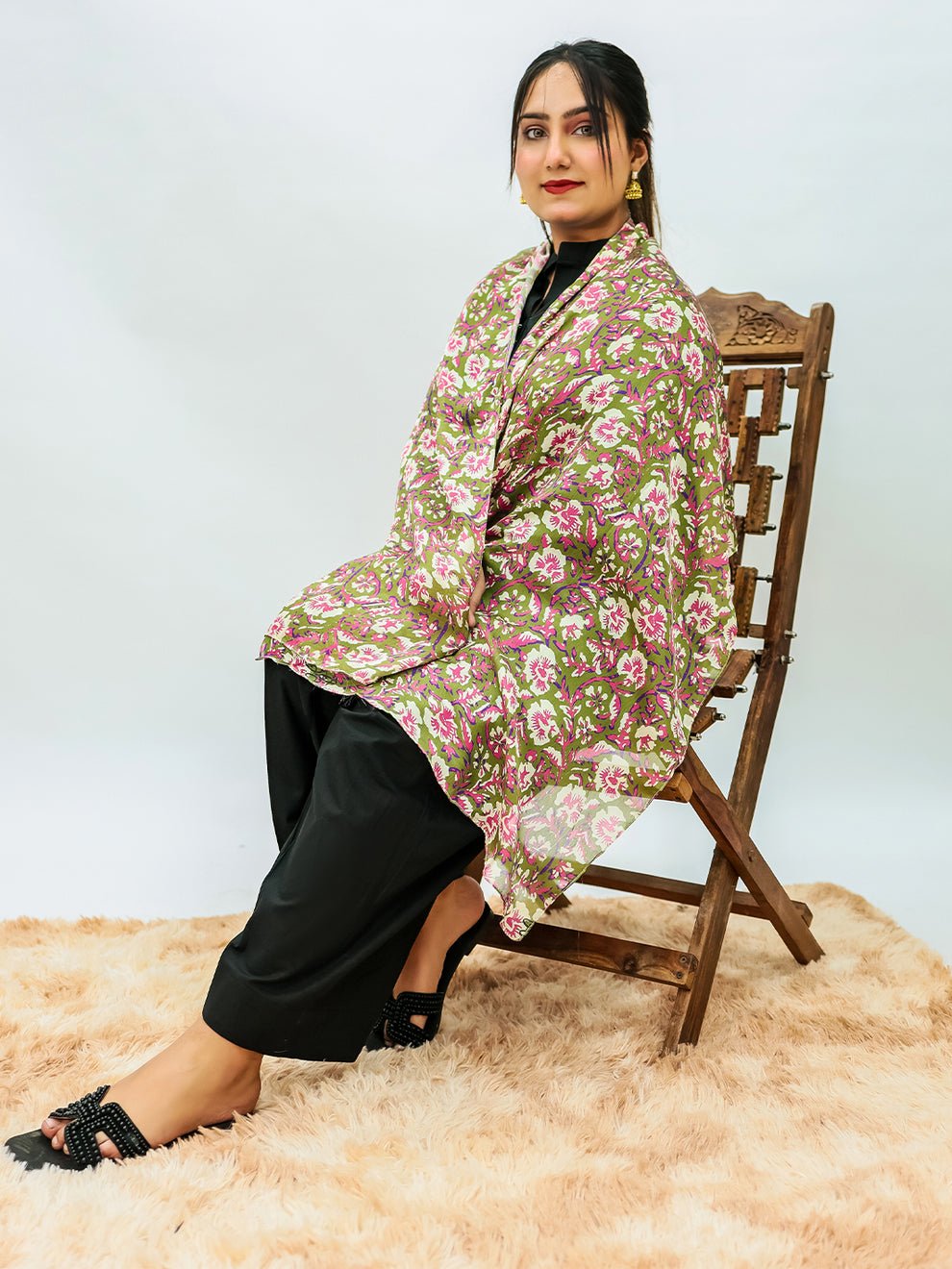 Orchids Floral Stole (Olive) - Image 2