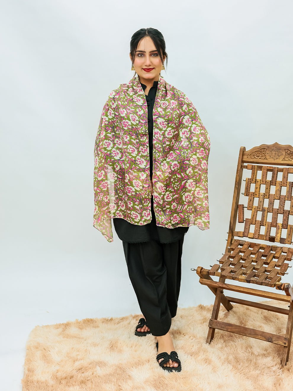 Orchids Floral Stole (Olive) - Image 3