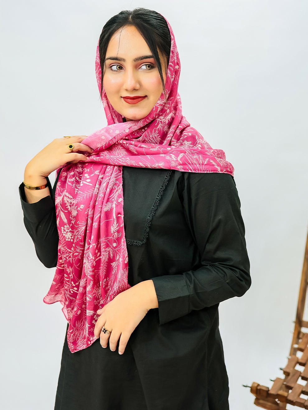 Farazi Floral Stole (Hot Pink) - Image 4