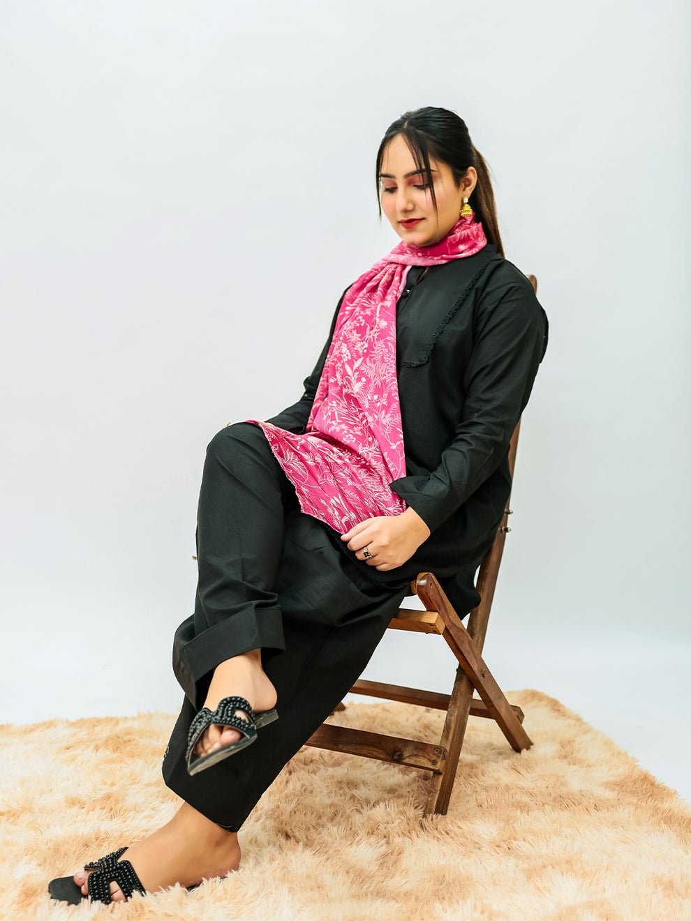 Farazi Floral Stole (Hot Pink) - Image 2